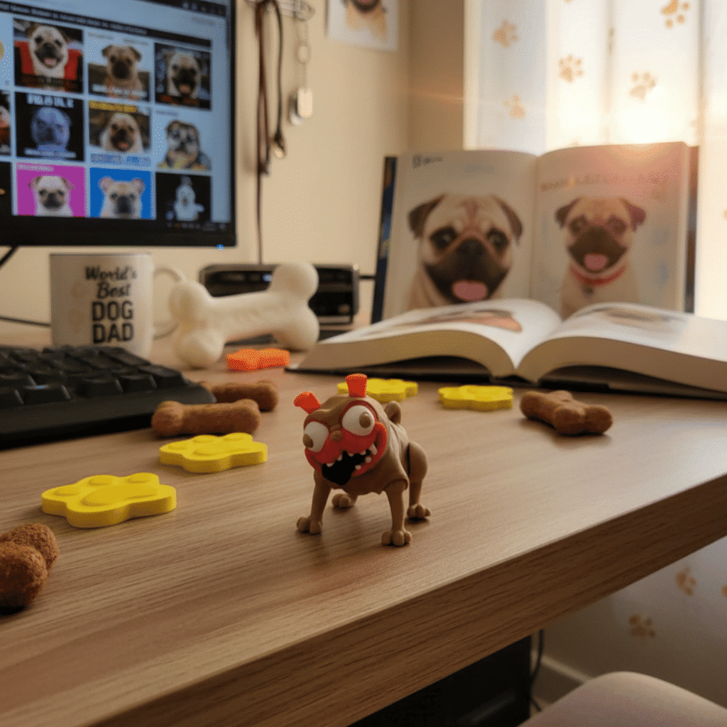 Pimpek – brelok mops z druku 3D – zdjęcie produktu w użyciu