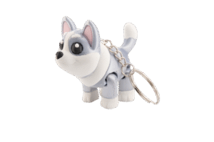 brelok piesek husky z druku 3D – biało-szary Reksio miniz brelok figurka psa