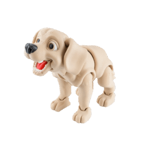 Blablador figurka labradora z druku 3D beżowa, otwarty pysk z językiem, czarny nos, ruchome kończyny