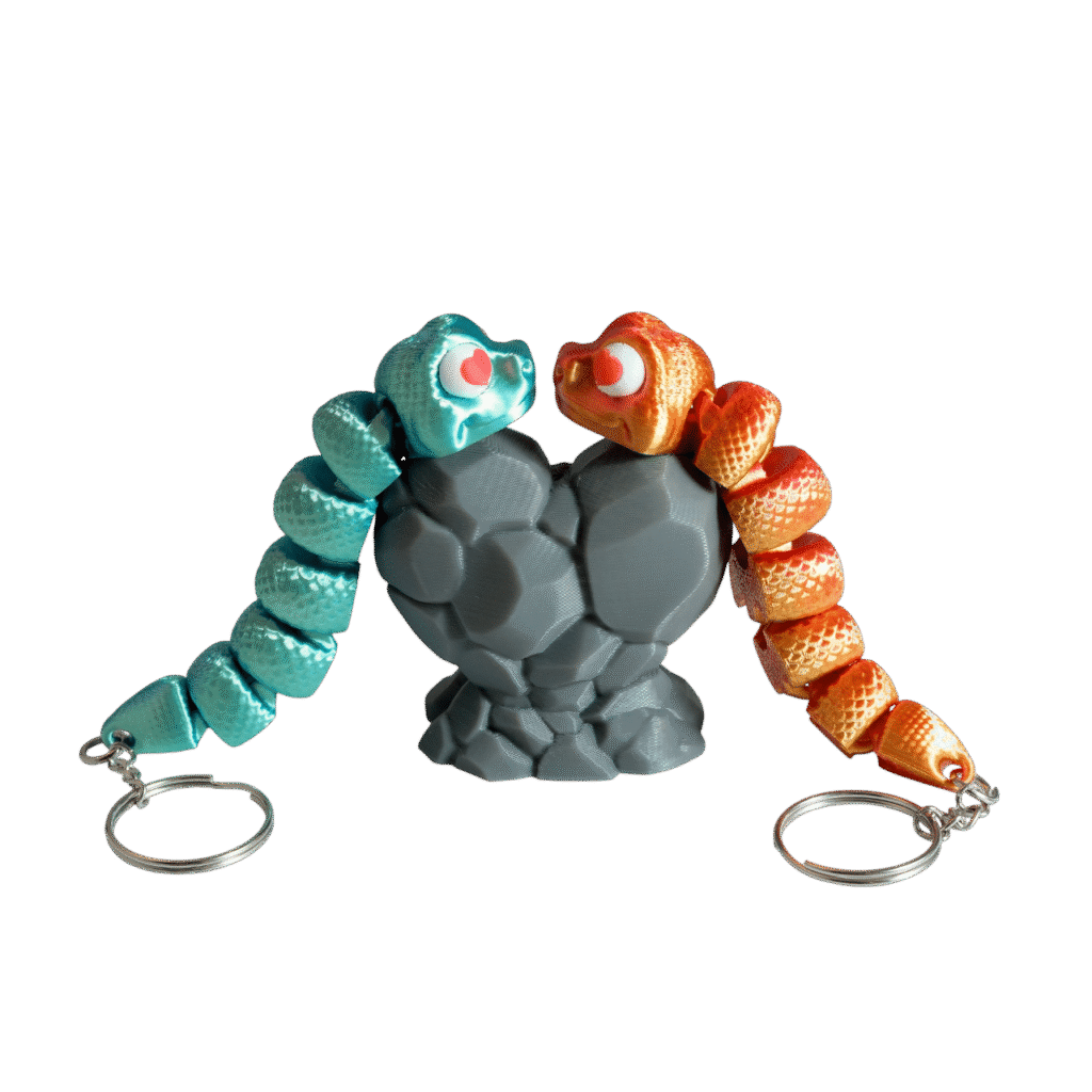 Wężowe LOVE – zestaw breloków na sercu z druku 3D