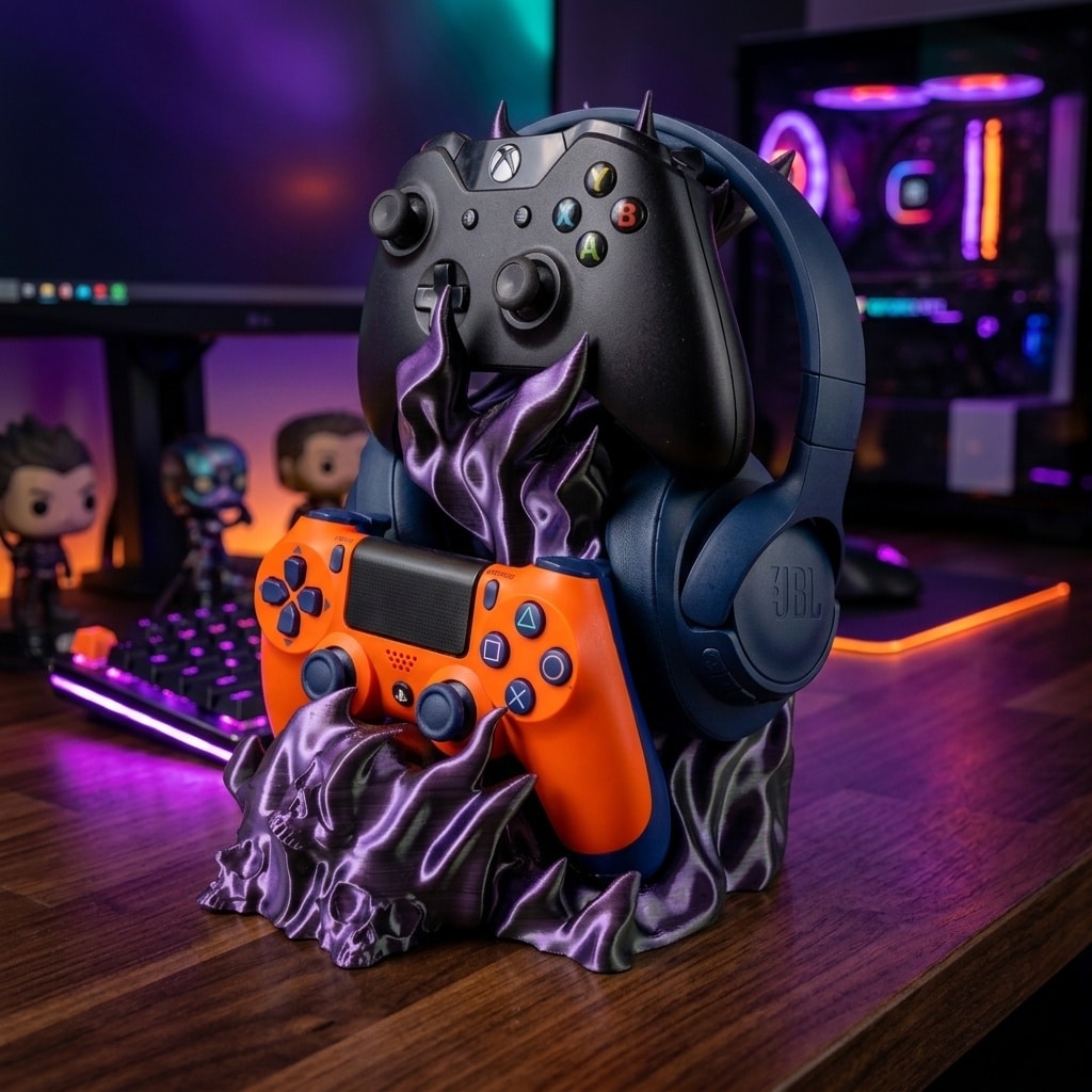 Czachodym Kombo – stojak na słuchawki i pady z druku 3D – zdjęcie produktu w użyciu