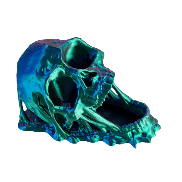 Wieża do kości krzyk Czachowrzask z druku 3D, ujęcie kątowe turkusowo-niebieskie